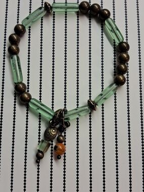 Green Beaded Charm Bracelet - Women Jewelry